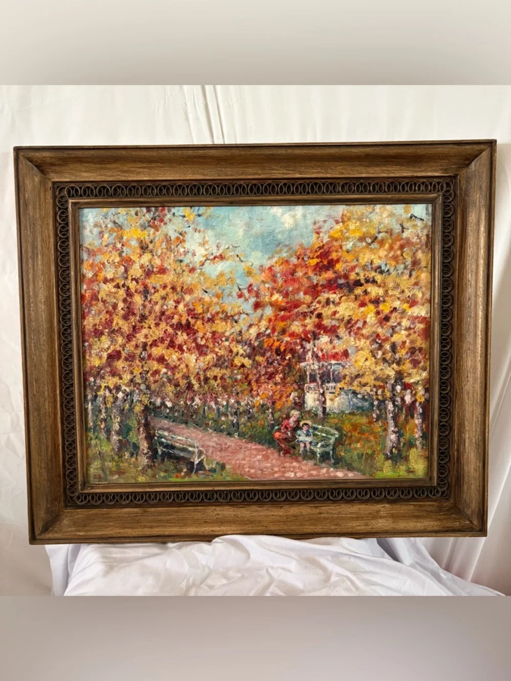 Vintage original painting wood frame home decor wall hanging artwork boho nature - Picture 2 of 5